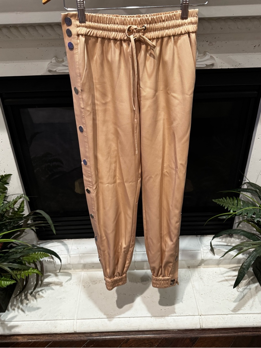 LPA Tan Snap-Button Track Joggers